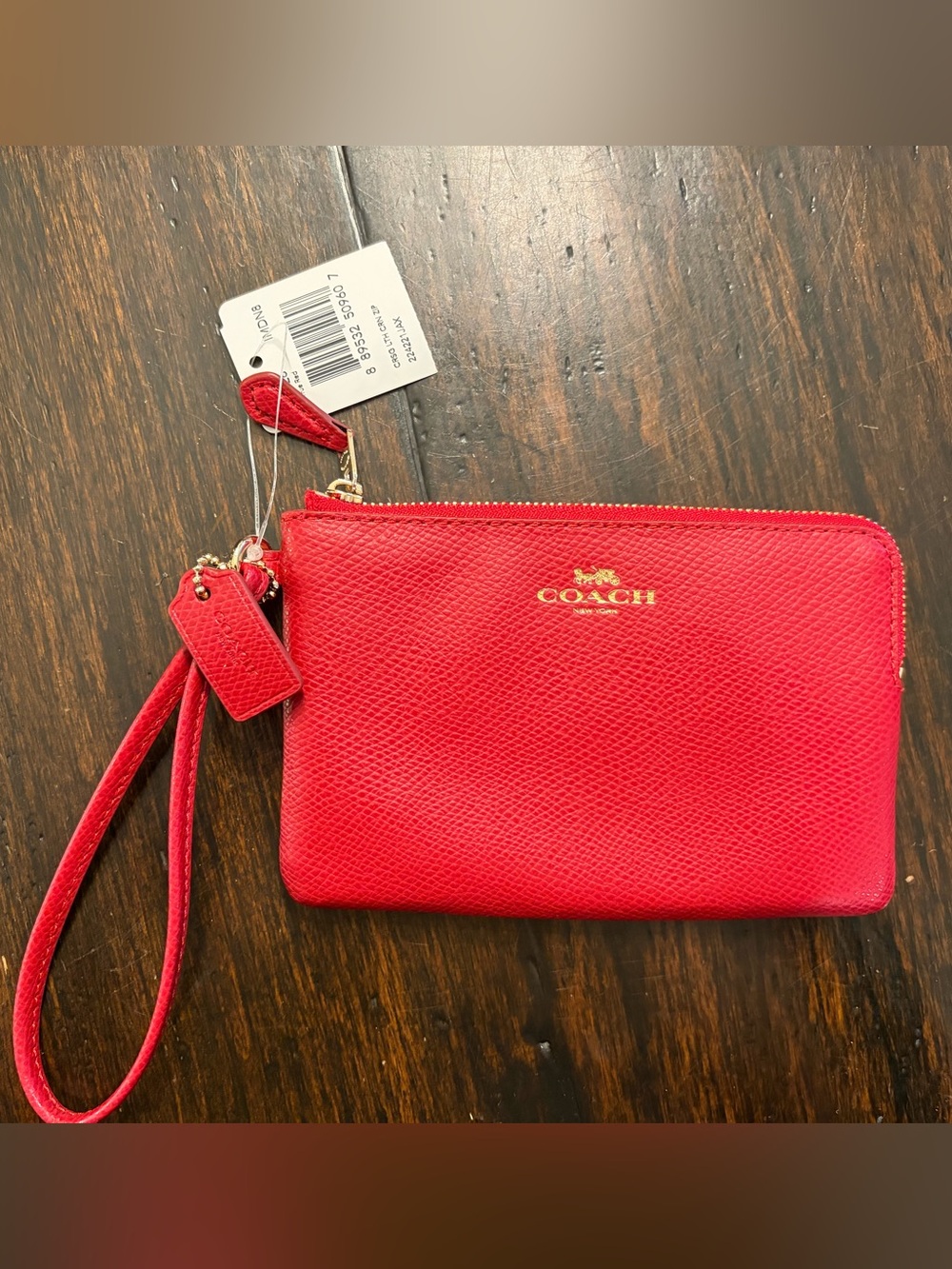 NWT ✨ Coach Red Leather Wristlet with Gold Logo